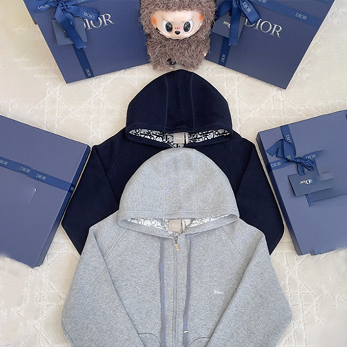 dior embroidered full‑zip hooded sweatshirt
